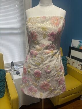 Endless Rose Strapless White Dress with Pink and Yellow Floral Embroidery